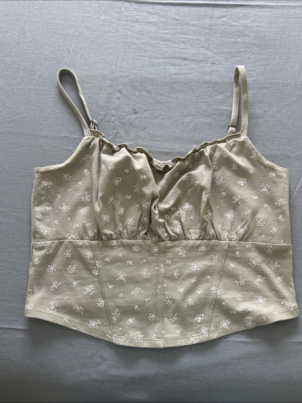 Hollister Olive Green Floral Cropped Cami Top